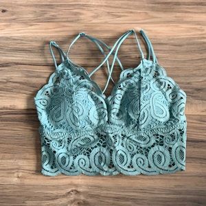 VS PINK Crochet Lace Bralette in Seasalt Green
